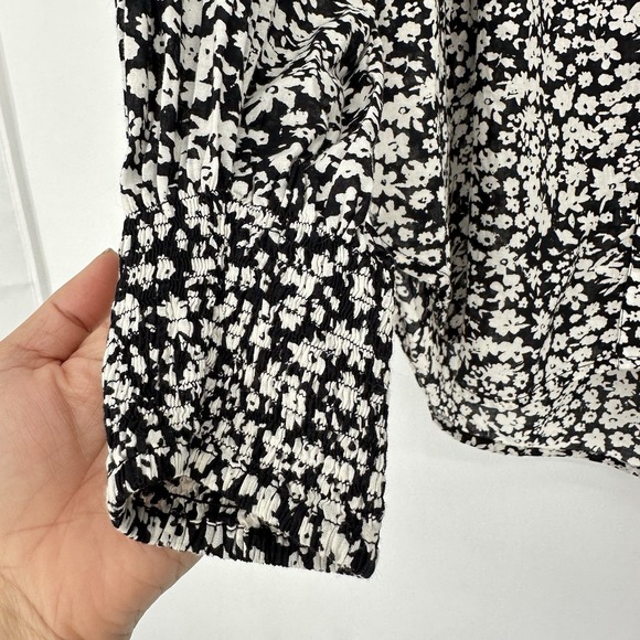 Apiece Apart Yerba Floral Pintuck Blouse S Organic Cotton Black White Minimalist - Picture 9 of 13